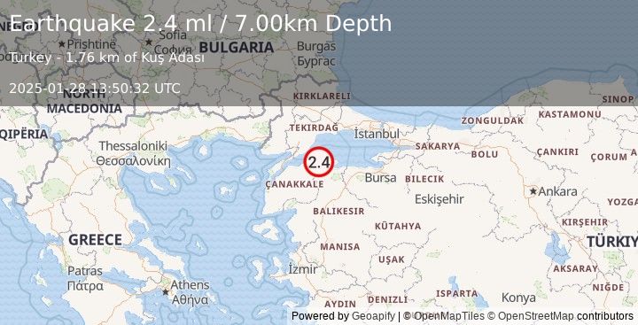 Earthquake WESTERN TURKEY (2.4 ml) (2025-01-28 13:50:32 UTC)