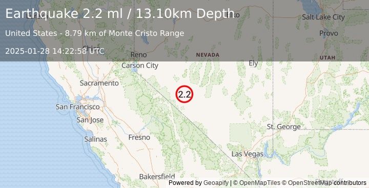 Earthquake NEVADA (2.2 ml) (2025-01-28 14:22:58 UTC)