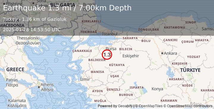 Earthquake WESTERN TURKEY (1.3 ml) (2025-01-28 14:53:50 UTC)