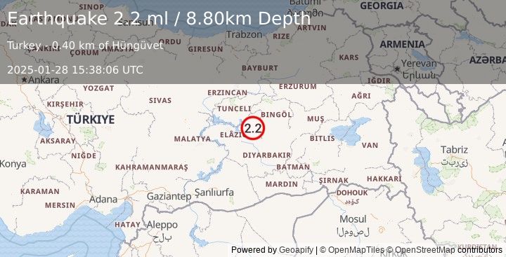 Earthquake EASTERN TURKEY (2.2 ml) (2025-01-28 15:38:06 UTC)