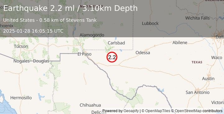 Earthquake WESTERN TEXAS (2.2 ml) (2025-01-28 16:05:15 UTC)