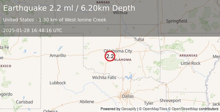 Earthquake OKLAHOMA (2.2 ml) (2025-01-28 16:48:16 UTC)