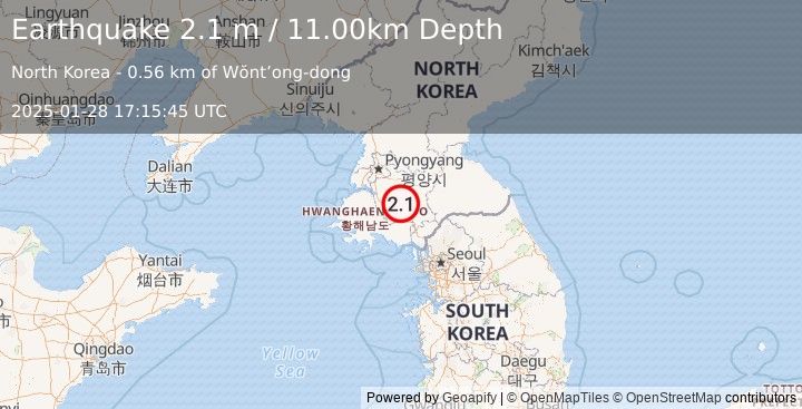 Earthquake NORTH KOREA (2.1 m) (2025-01-28 17:15:45 UTC)