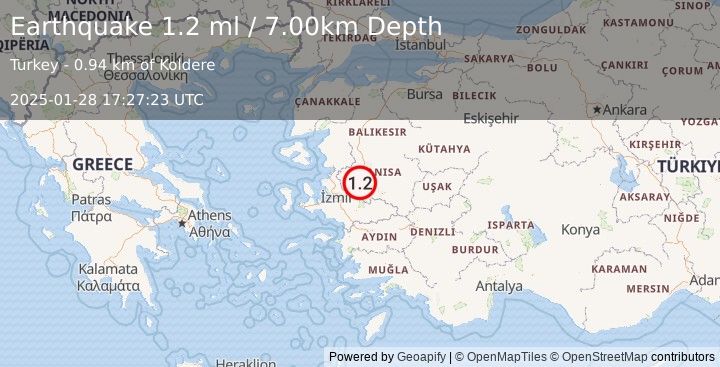 Earthquake WESTERN TURKEY (1.2 ml) (2025-01-28 17:27:23 UTC)