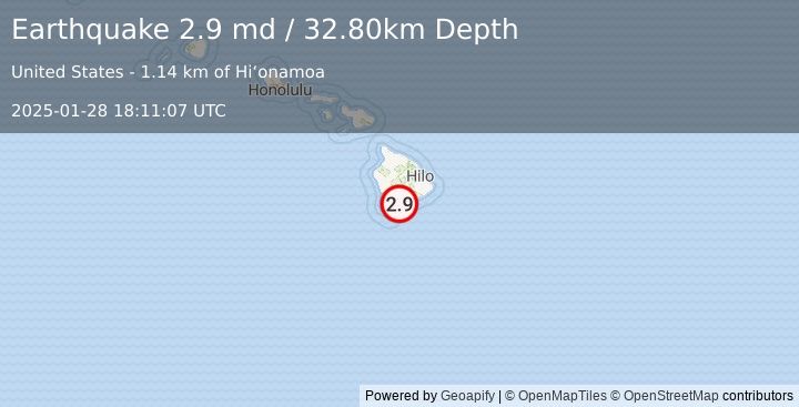 Earthquake ISLAND OF HAWAII, HAWAII (3.1 ml) (2025-01-28 18:11:05 UTC)