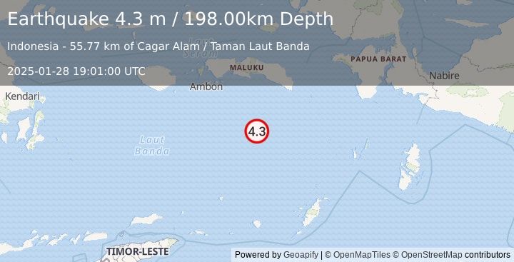 Earthquake BANDA SEA (4.3 m) (2025-01-28 19:01:00 UTC)