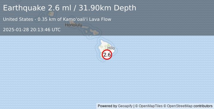 Earthquake ISLAND OF HAWAII, HAWAII (2.6 ml) (2025-01-28 20:13:46 UTC)