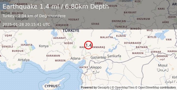 Earthquake CENTRAL TURKEY (1.4 ml) (2025-01-28 20:15:41 UTC)