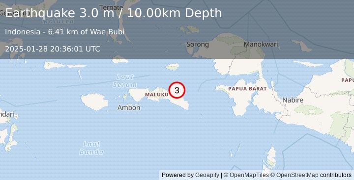 Earthquake CERAM SEA, INDONESIA (3.0 m) (2025-01-28 20:36:01 UTC)