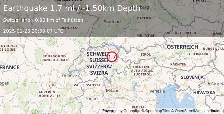 Earthquake SWITZERLAND (1.7 ml) (2025-01-28 20:39:07 UTC)