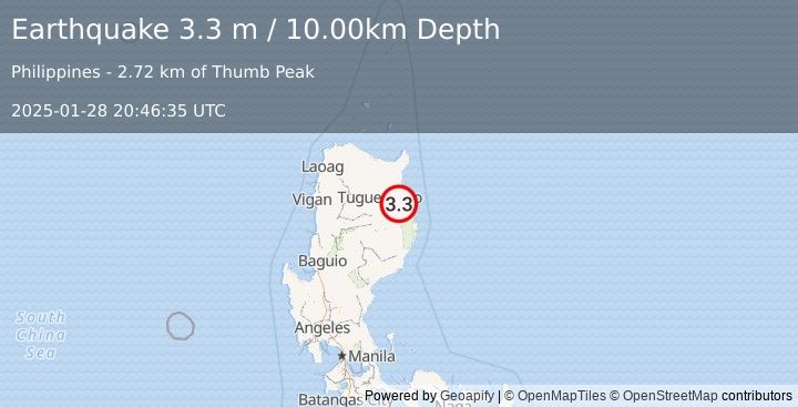 Earthquake LUZON, PHILIPPINES (3.3 m) (2025-01-28 20:46:35 UTC)