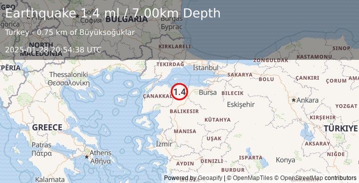 Earthquake WESTERN TURKEY (1.4 ml) (2025-01-28 20:54:38 UTC)