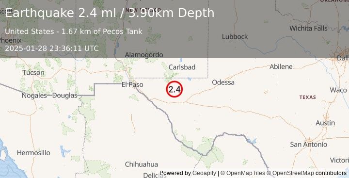 Earthquake WESTERN TEXAS (2.4 ml) (2025-01-28 23:36:11 UTC)