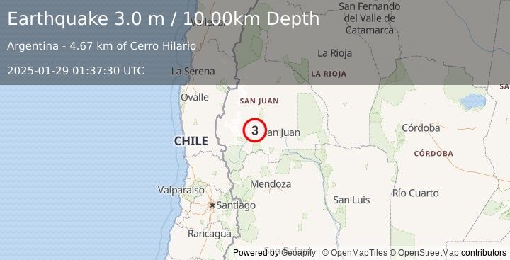 Earthquake SAN JUAN, ARGENTINA (3.0 m) (2025-01-29 01:37:30 UTC)