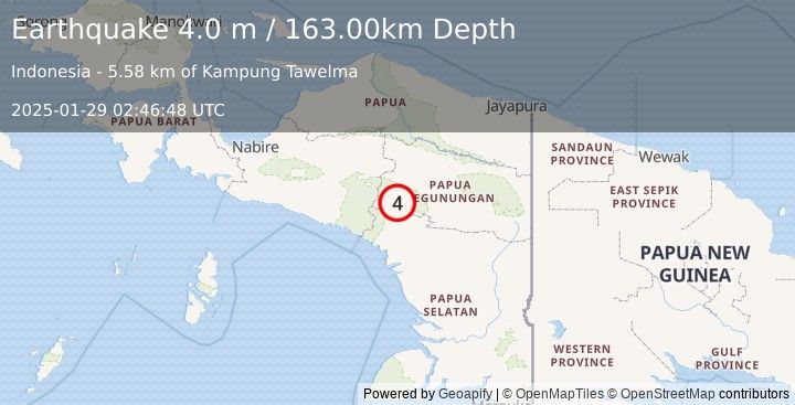 Earthquake PAPUA, INDONESIA (4.0 m) (2025-01-29 02:46:48 UTC)