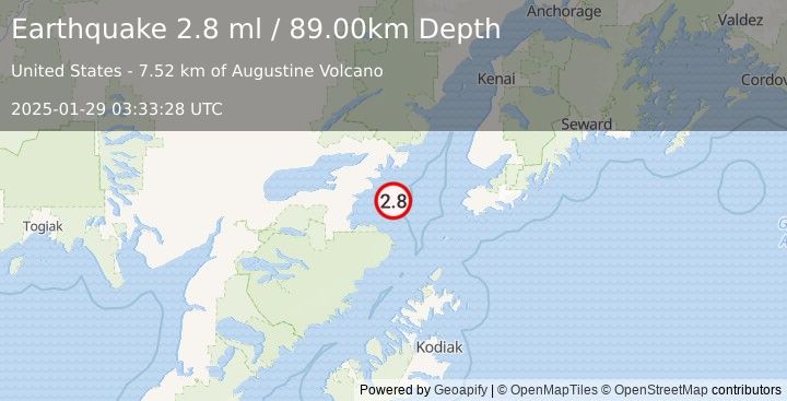 Earthquake SOUTHERN ALASKA (2.8 ml) (2025-01-29 03:33:28 UTC)