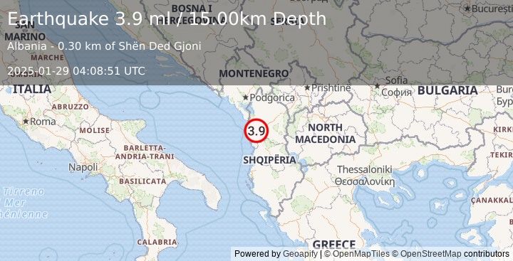 Earthquake ALBANIA (3.9 ml) (2025-01-29 04:08:51 UTC)