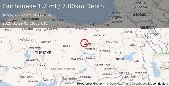 Earthquake EASTERN TURKEY (1.2 ml) (2025-01-29 05:28:02 UTC)