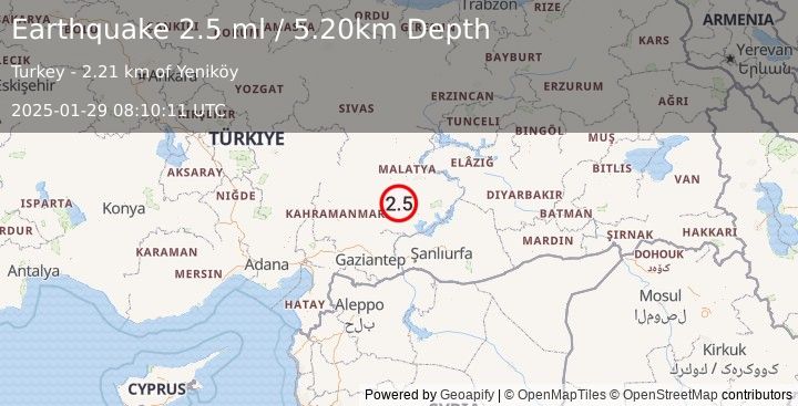 Earthquake CENTRAL TURKEY (2.5 ml) (2025-01-29 08:10:11 UTC)