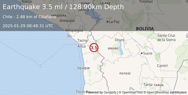 Earthquake TARAPACA, CHILE (3.5 ml) (2025-01-29 08:48:31 UTC)