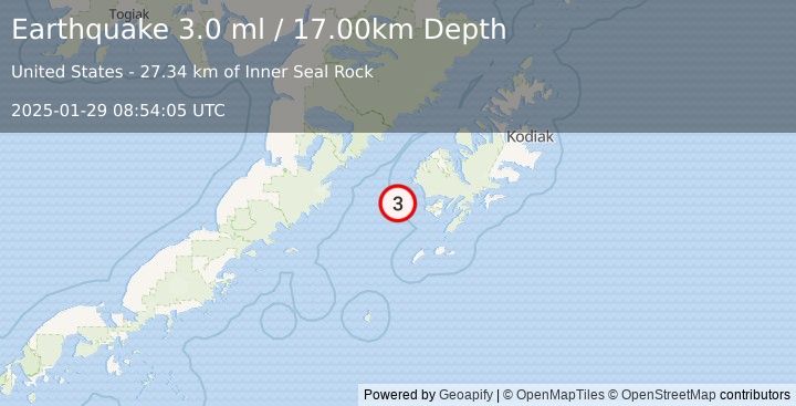 Earthquake ALASKA PENINSULA (3.0 ml) (2025-01-29 08:54:05 UTC)