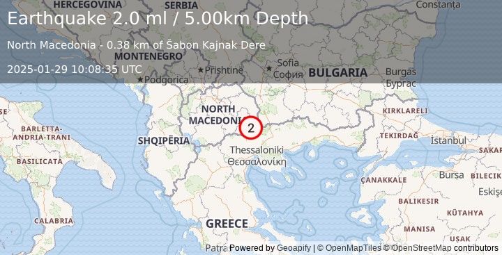 Earthquake REPUBLIC OF NORTH MACEDONIA (2.0 ml) (2025-01-29 10:08:35 UTC)