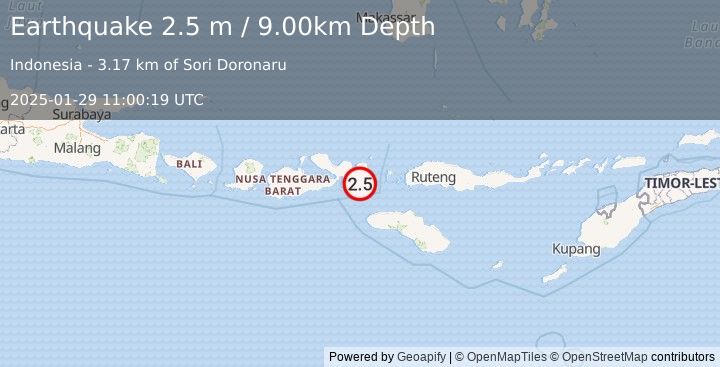 Earthquake SUMBAWA REGION, INDONESIA (2.5 m) (2025-01-29 11:00:19 UTC)