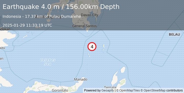 Earthquake KEPULAUAN SANGIHE, INDONESIA (4.0 m) (2025-01-29 11:33:19 UTC)