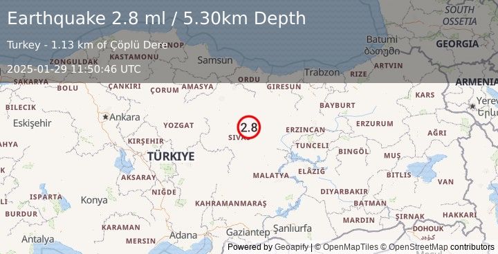 Earthquake CENTRAL TURKEY (2.8 ml) (2025-01-29 11:50:46 UTC)