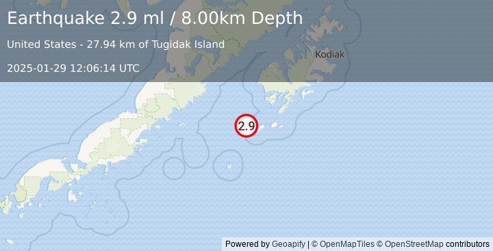 Earthquake ALASKA PENINSULA (2.9 ml) (2025-01-29 12:06:14 UTC)