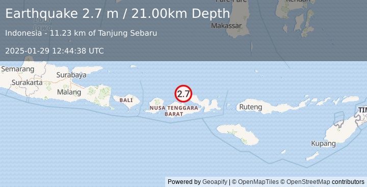 Earthquake SUMBAWA REGION, INDONESIA (2.7 m) (2025-01-29 12:44:38 UTC)