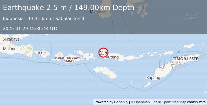 Earthquake FLORES REGION, INDONESIA (2.5 m) (2025-01-29 15:30:44 UTC)