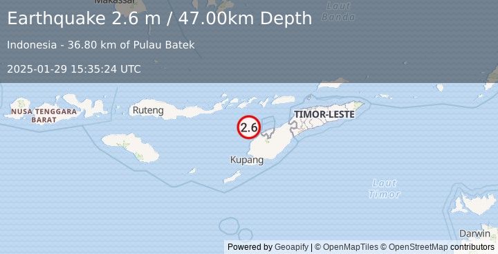 Earthquake TIMOR REGION, INDONESIA (2.6 m) (2025-01-29 15:35:24 UTC)