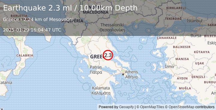 Earthquake GREECE (2.3 ml) (2025-01-29 16:04:47 UTC)