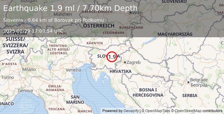 Earthquake SLOVENIA (1.9 ml) (2025-01-29 17:09:54 UTC)