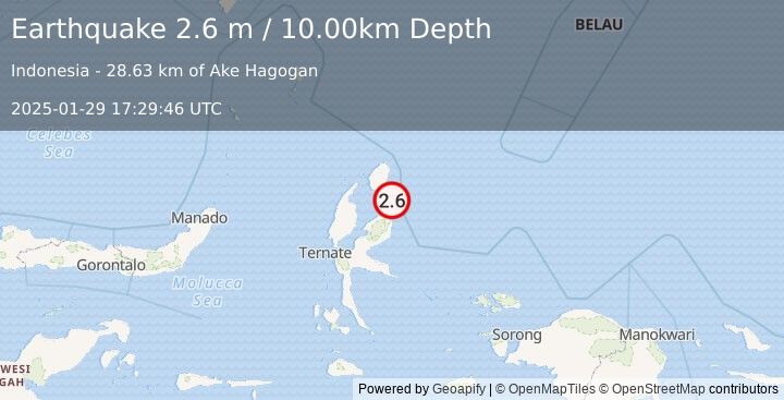 Earthquake HALMAHERA, INDONESIA (2.6 m) (2025-01-29 17:29:46 UTC)