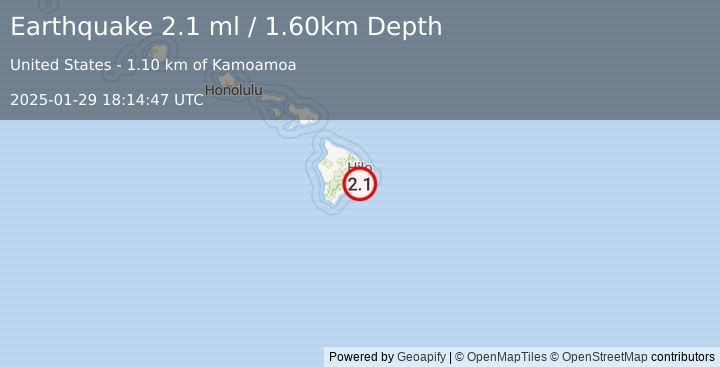 Earthquake ISLAND OF HAWAII, HAWAII (2.1 ml) (2025-01-29 18:14:47 UTC)