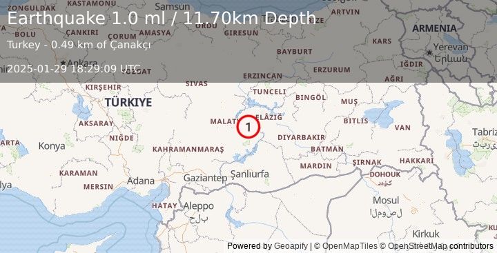 Earthquake EASTERN TURKEY (1.0 ml) (2025-01-29 18:29:09 UTC)