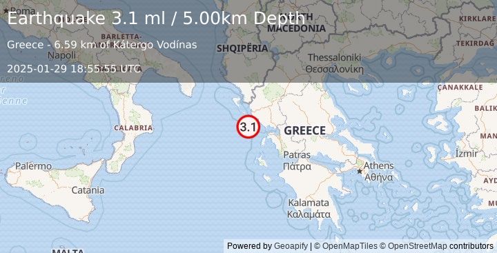 Earthquake GREECE (3.1 ml) (2025-01-29 18:55:55 UTC)