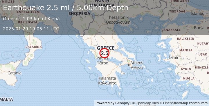 Earthquake GREECE (2.5 ml) (2025-01-29 19:05:11 UTC)