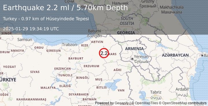 Earthquake EASTERN TURKEY (2.2 ml) (2025-01-29 19:34:20 UTC)