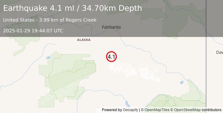 Earthquake CENTRAL ALASKA (4.1 ml) (2025-01-29 19:44:07 UTC)