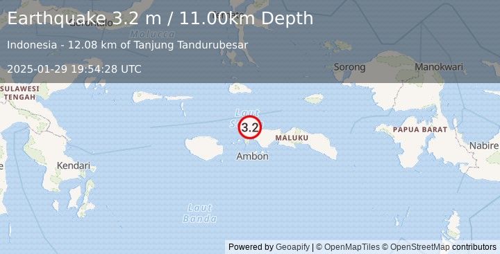 Earthquake CERAM SEA, INDONESIA (3.2 m) (2025-01-29 19:54:28 UTC)