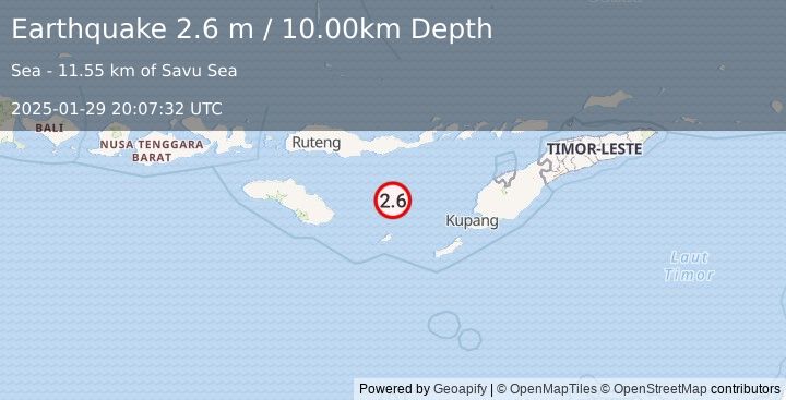 Earthquake SAVU SEA (2.6 m) (2025-01-29 20:07:32 UTC)