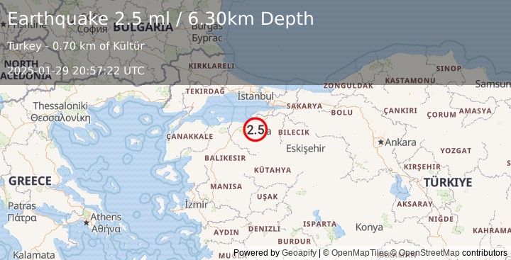 Earthquake WESTERN TURKEY (2.5 ml) (2025-01-29 20:57:22 UTC)