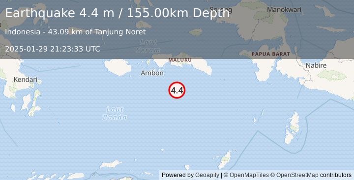 Earthquake BANDA SEA (4.4 m) (2025-01-29 21:23:33 UTC)