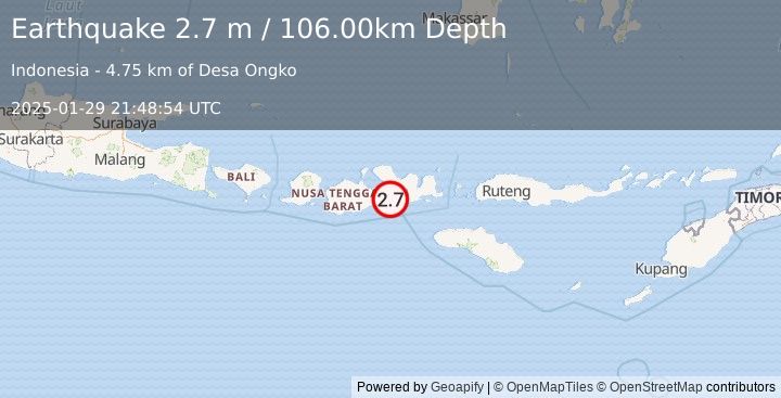 Earthquake SUMBAWA REGION, INDONESIA (2.7 m) (2025-01-29 21:48:54 UTC)