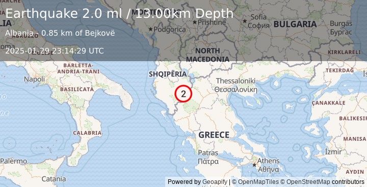 Earthquake ALBANIA (2.0 ml) (2025-01-29 23:14:29 UTC)