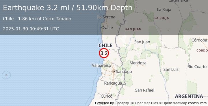 Earthquake VALPARAISO, CHILE (3.2 ml) (2025-01-30 00:49:31 UTC)