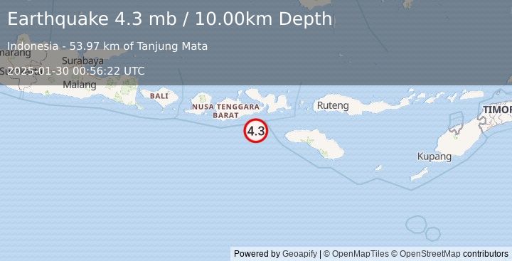 Earthquake SUMBAWA REGION, INDONESIA (4.3 mb) (2025-01-30 00:56:22 UTC)